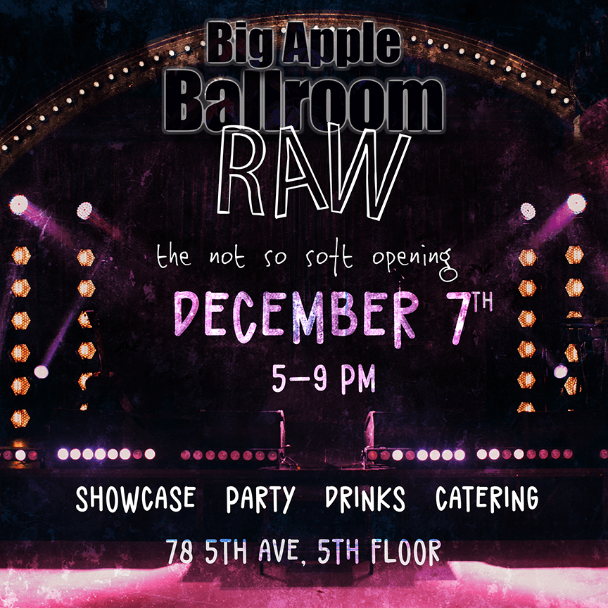 BAB RAW key art: 'the not so soft opening', December 7, over a purple-lit theatre stage.